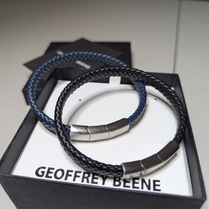 Geoffrey Beene Mens Leather Braided Bracelets